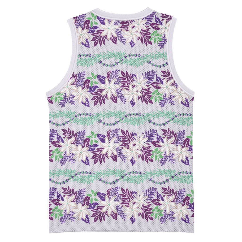 Monstera Tiare Plumeria Lei Pattern Basketball Jersey Purple Version LT01 - Polynesian Pride