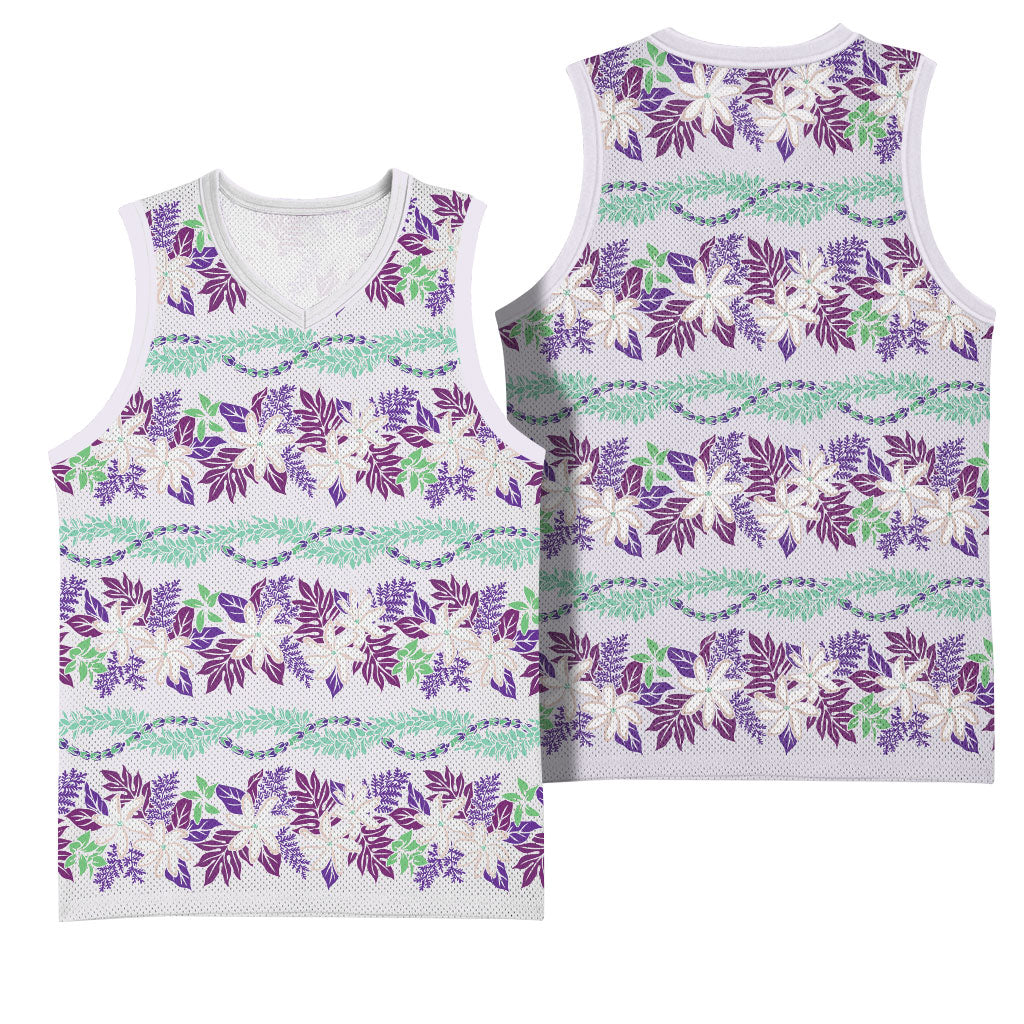 Monstera Tiare Plumeria Lei Pattern Basketball Jersey Purple Version LT01 - Polynesian Pride