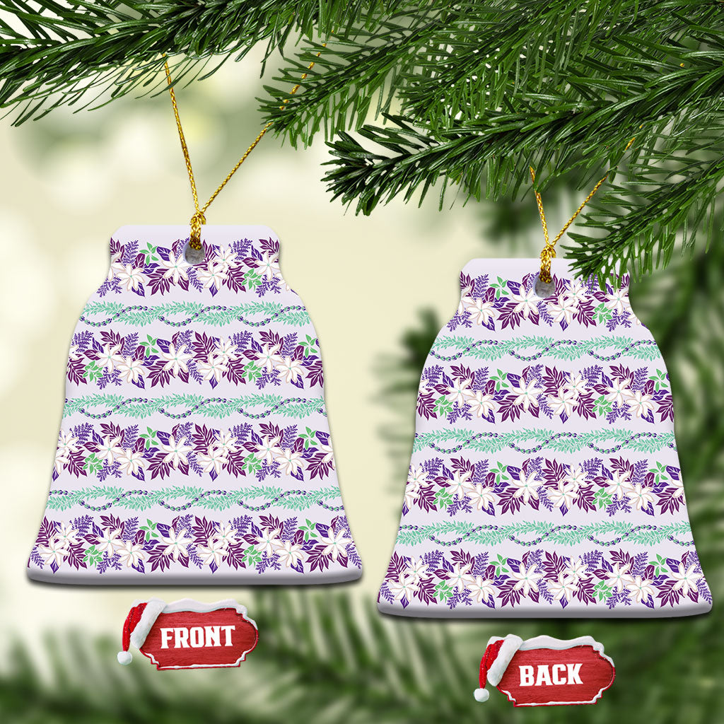 Monstera Tiare Plumeria Lei Pattern Ceramic Ornament Purple Version LT01 Bell Flake Purple - Polynesian Pride