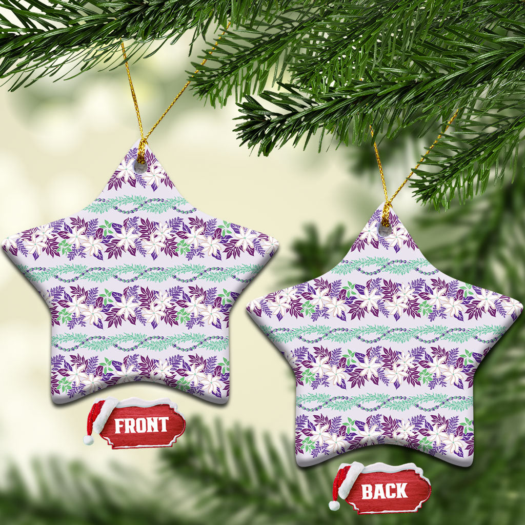 Monstera Tiare Plumeria Lei Pattern Ceramic Ornament Purple Version LT01 Star Purple - Polynesian Pride