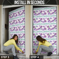 Monstera Tiare Plumeria Lei Pattern Door Cover Purple Version LT01 - Polynesian Pride