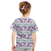 Monstera Tiare Plumeria Lei Pattern Kid T Shirt Purple Version LT01 - Polynesian Pride