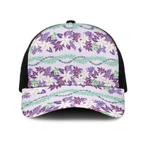 Monstera Tiare Plumeria Lei Pattern Mesh Trucker Cap Purple Version LT01 One Size Black Purple - Polynesian Pride