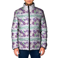 Monstera Tiare Plumeria Lei Pattern Padded Jacket Purple Version