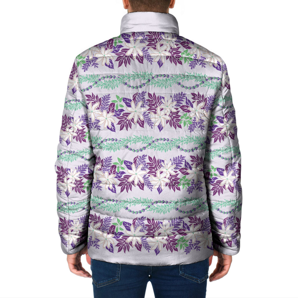 Monstera Tiare Plumeria Lei Pattern Padded Jacket Purple Version