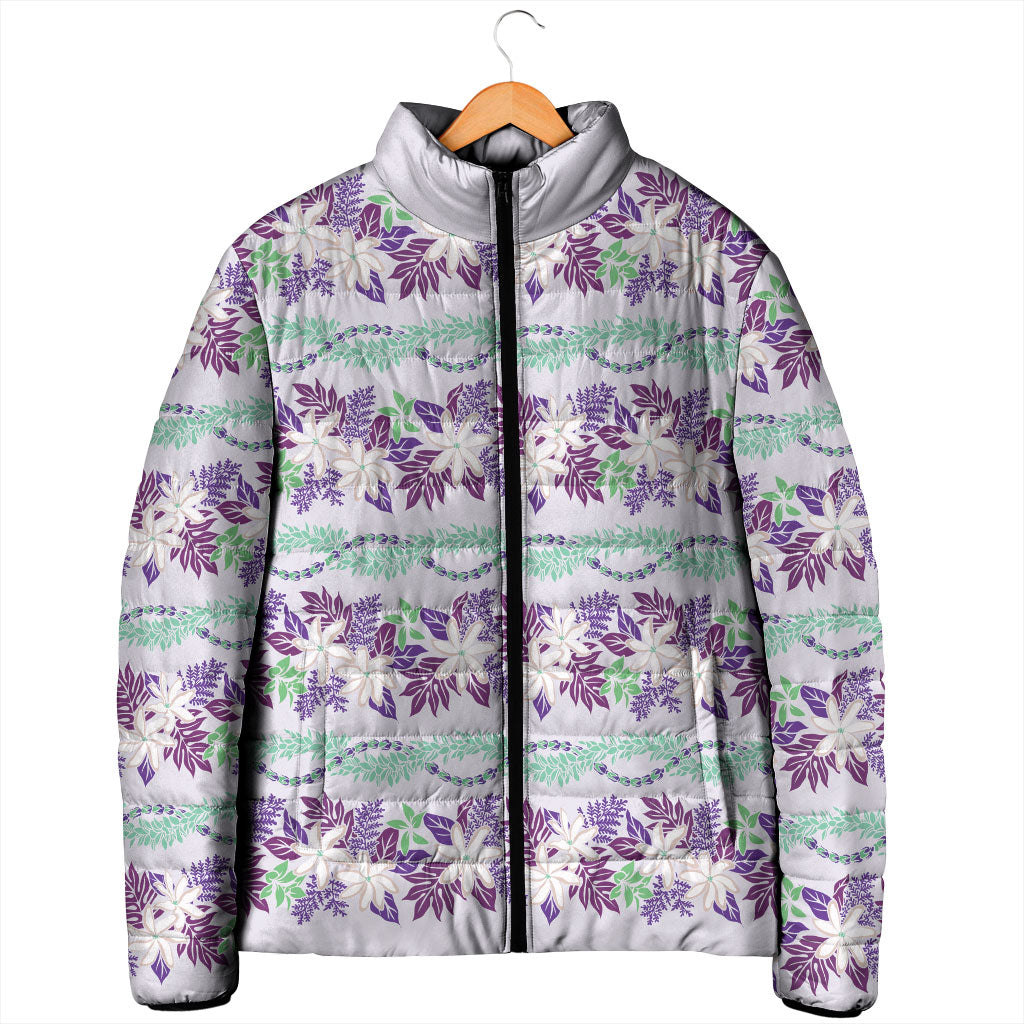 Monstera Tiare Plumeria Lei Pattern Padded Jacket Purple Version