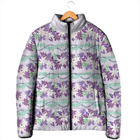 Monstera Tiare Plumeria Lei Pattern Padded Jacket Purple Version