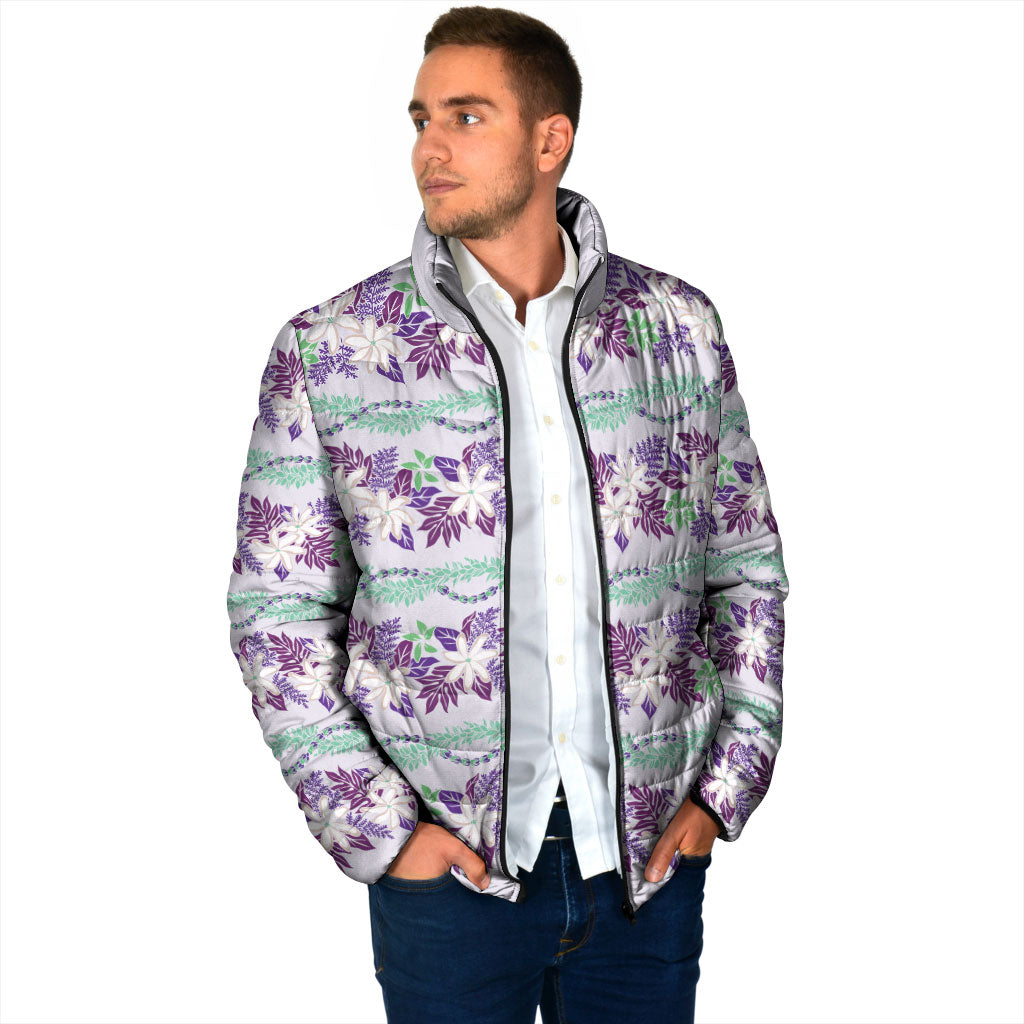 Monstera Tiare Plumeria Lei Pattern Padded Jacket Purple Version