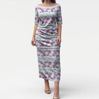 Monstera Tiare Plumeria Lei Pattern Puletasi Purple Version LT01 Long Dress Purple - Polynesian Pride