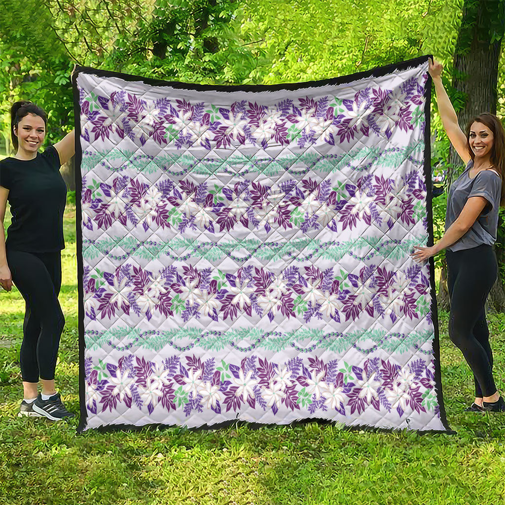 Monstera Tiare Plumeria Lei Pattern Quilt Purple Version LT01 - Polynesian Pride