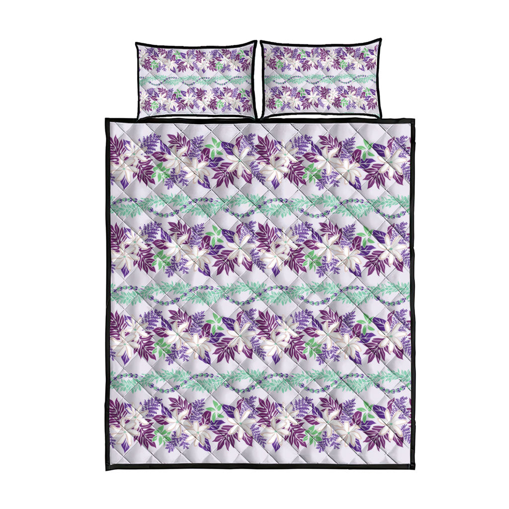 Monstera Tiare Plumeria Lei Pattern Quilt Bed Set Purple Version LT01 - Polynesian Pride