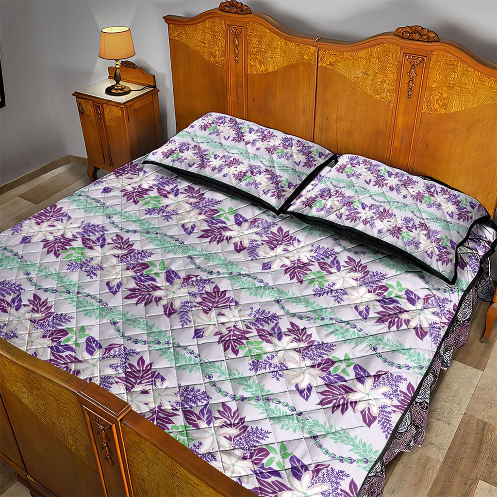 Monstera Tiare Plumeria Lei Pattern Quilt Bed Set Purple Version LT01 - Polynesian Pride