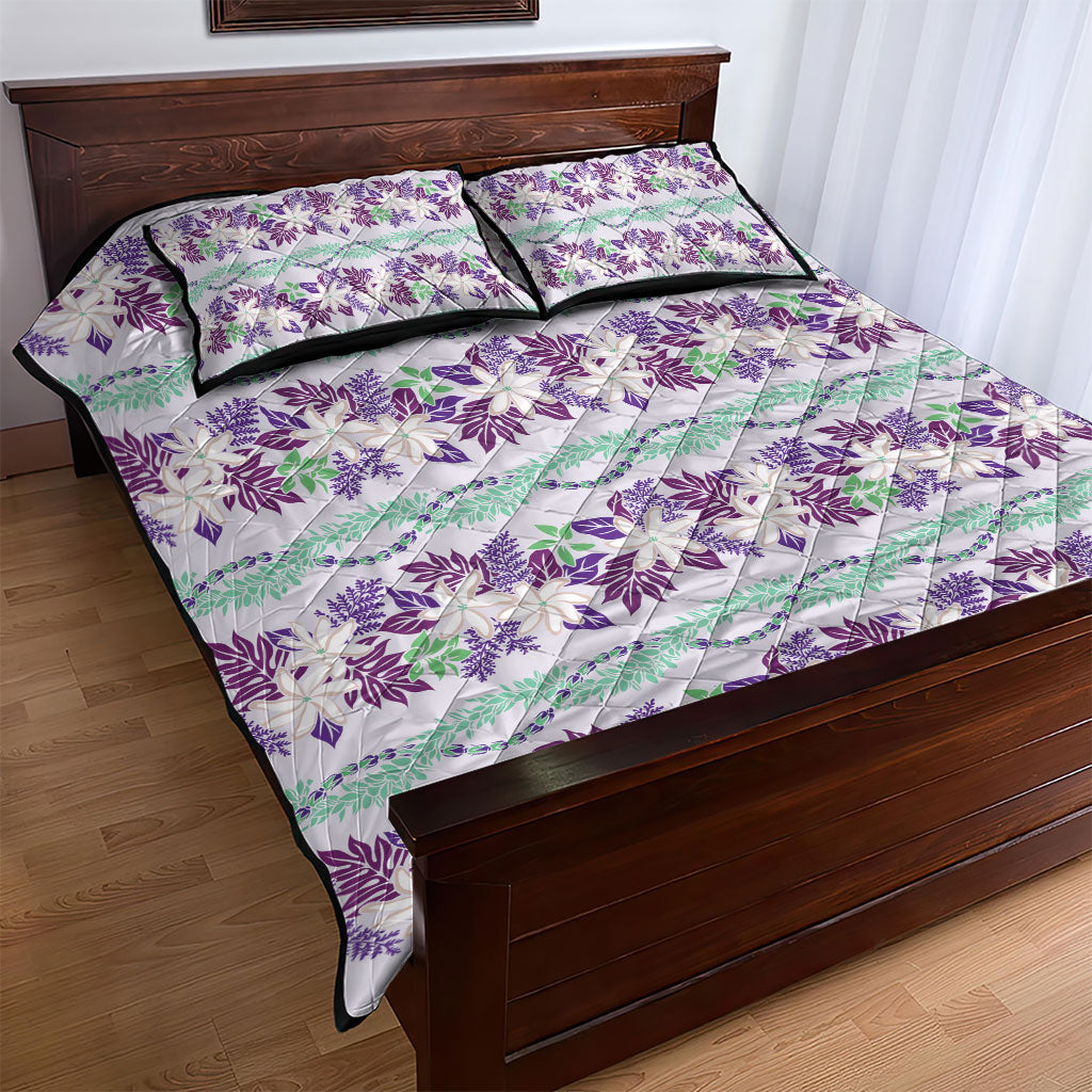 Monstera Tiare Plumeria Lei Pattern Quilt Bed Set Purple Version LT01 - Polynesian Pride