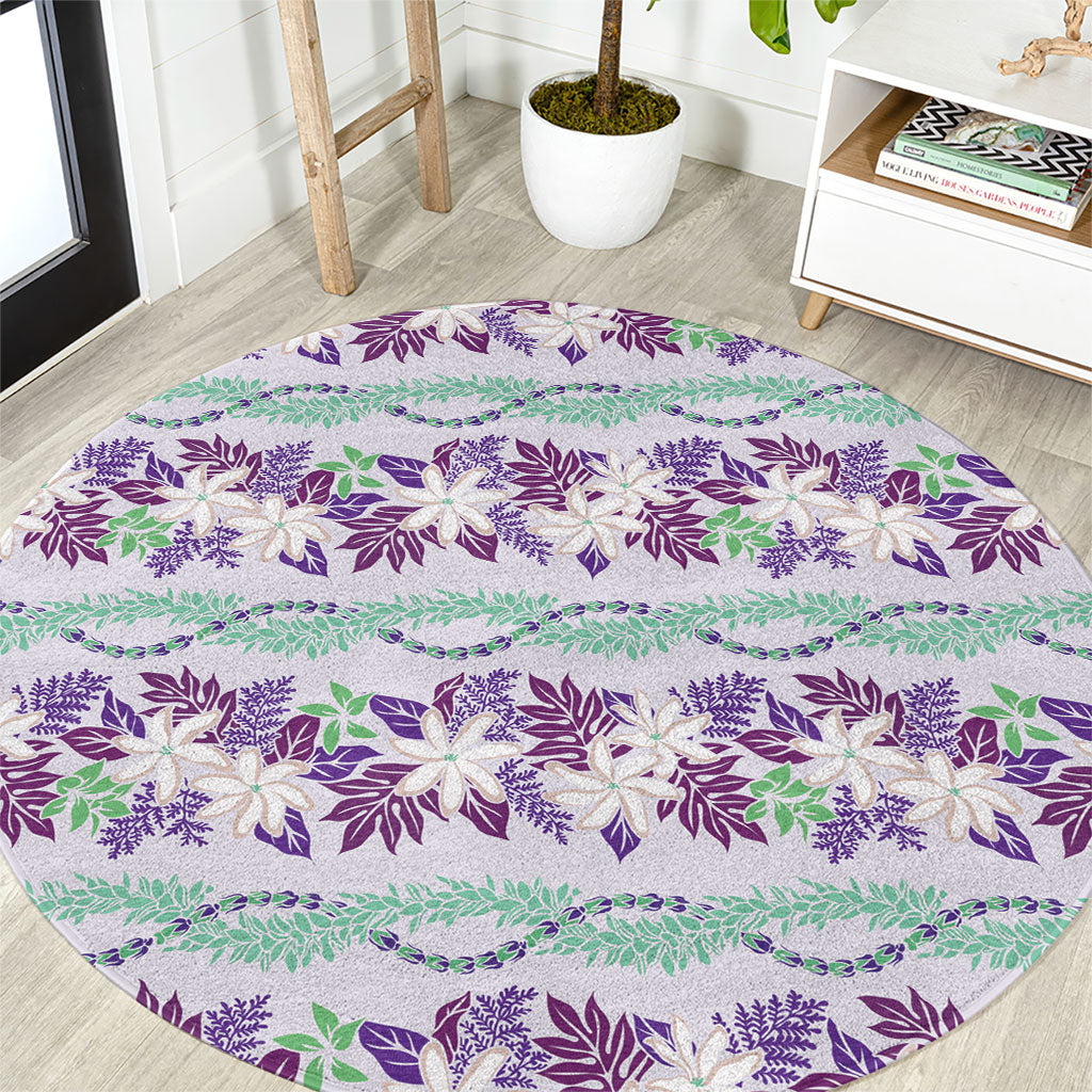 Monstera Tiare Plumeria Lei Pattern Round Carpet Purple Version LT01 Purple - Polynesian Pride