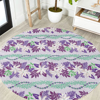 Monstera Tiare Plumeria Lei Pattern Round Carpet Purple Version LT01 Purple - Polynesian Pride