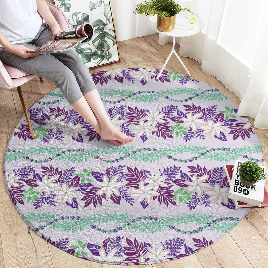 Monstera Tiare Plumeria Lei Pattern Round Carpet Purple Version LT01 - Polynesian Pride