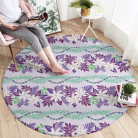 Monstera Tiare Plumeria Lei Pattern Round Carpet Purple Version LT01 - Polynesian Pride