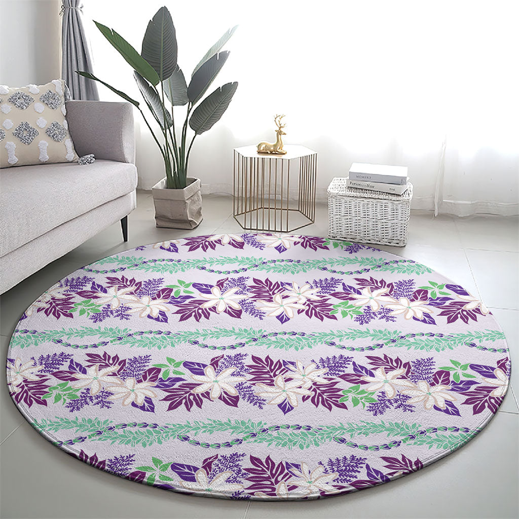 Monstera Tiare Plumeria Lei Pattern Round Carpet Purple Version LT01 - Polynesian Pride