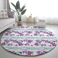 Monstera Tiare Plumeria Lei Pattern Round Carpet Purple Version LT01 - Polynesian Pride