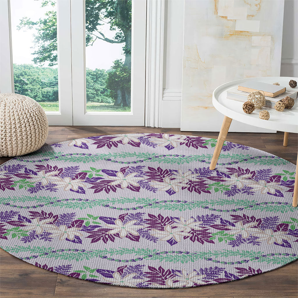 Monstera Tiare Plumeria Lei Pattern Round Carpet Purple Version LT01 - Polynesian Pride