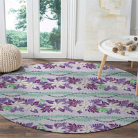 Monstera Tiare Plumeria Lei Pattern Round Carpet Purple Version LT01 - Polynesian Pride