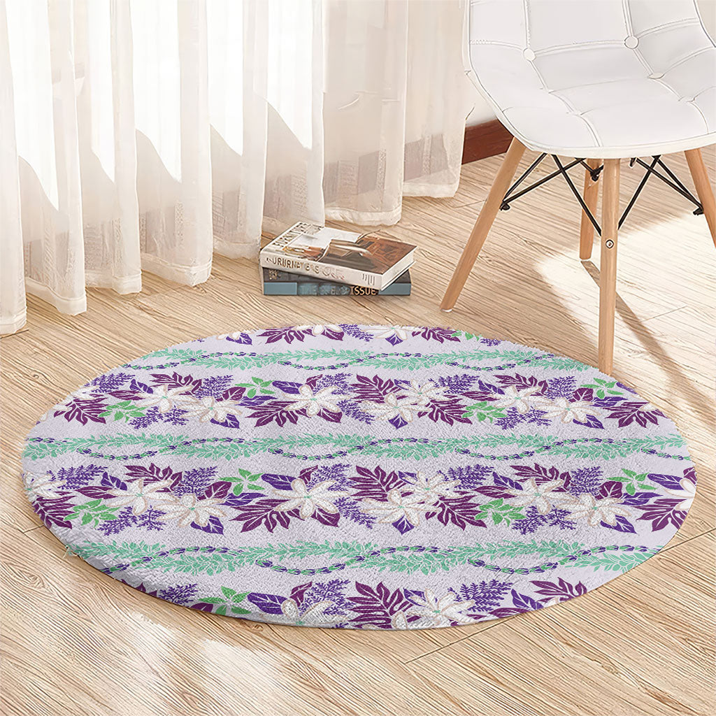 Monstera Tiare Plumeria Lei Pattern Round Carpet Purple Version LT01 - Polynesian Pride