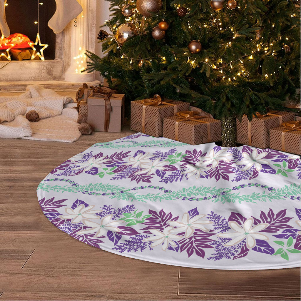 Monstera Tiare Plumeria Lei Pattern Tree Skirt Purple Version LT01 - Polynesian Pride