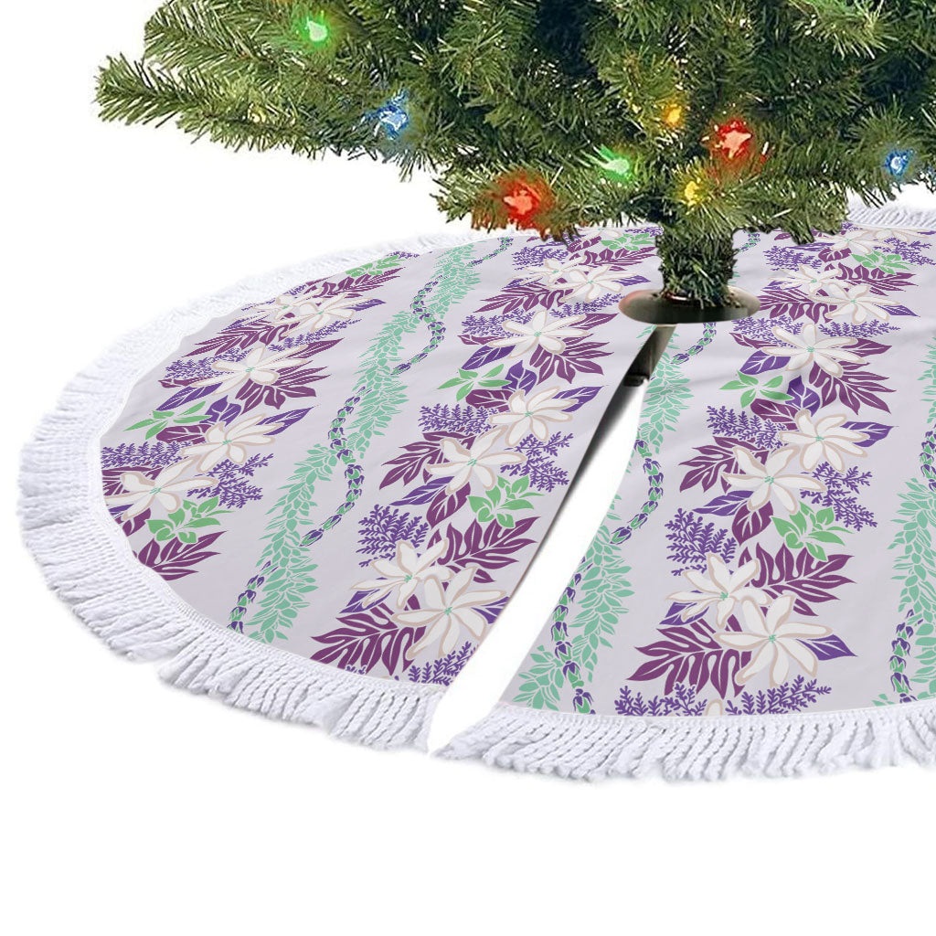 Monstera Tiare Plumeria Lei Pattern Tree Skirt Purple Version LT01 - Polynesian Pride