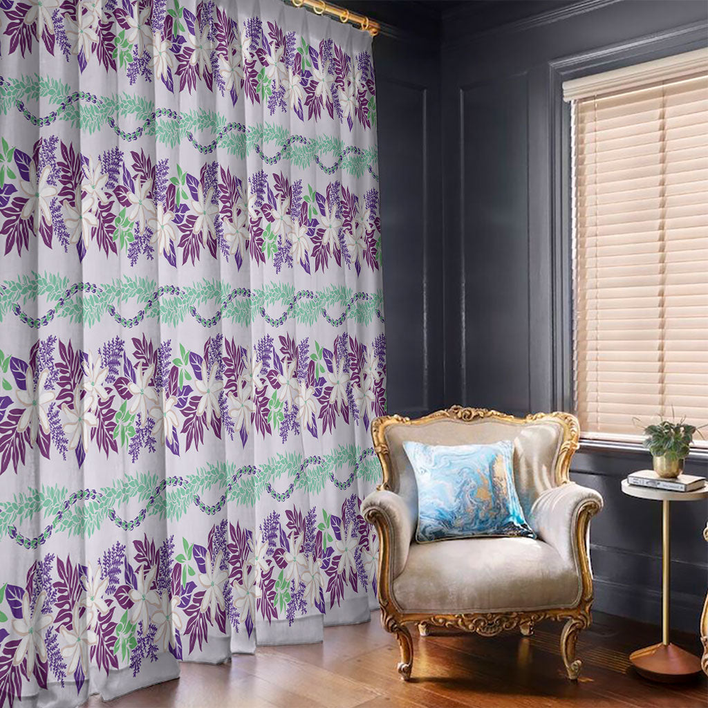 Monstera Tiare Plumeria Lei Pattern Window Curtain Purple Version LT01 - Polynesian Pride