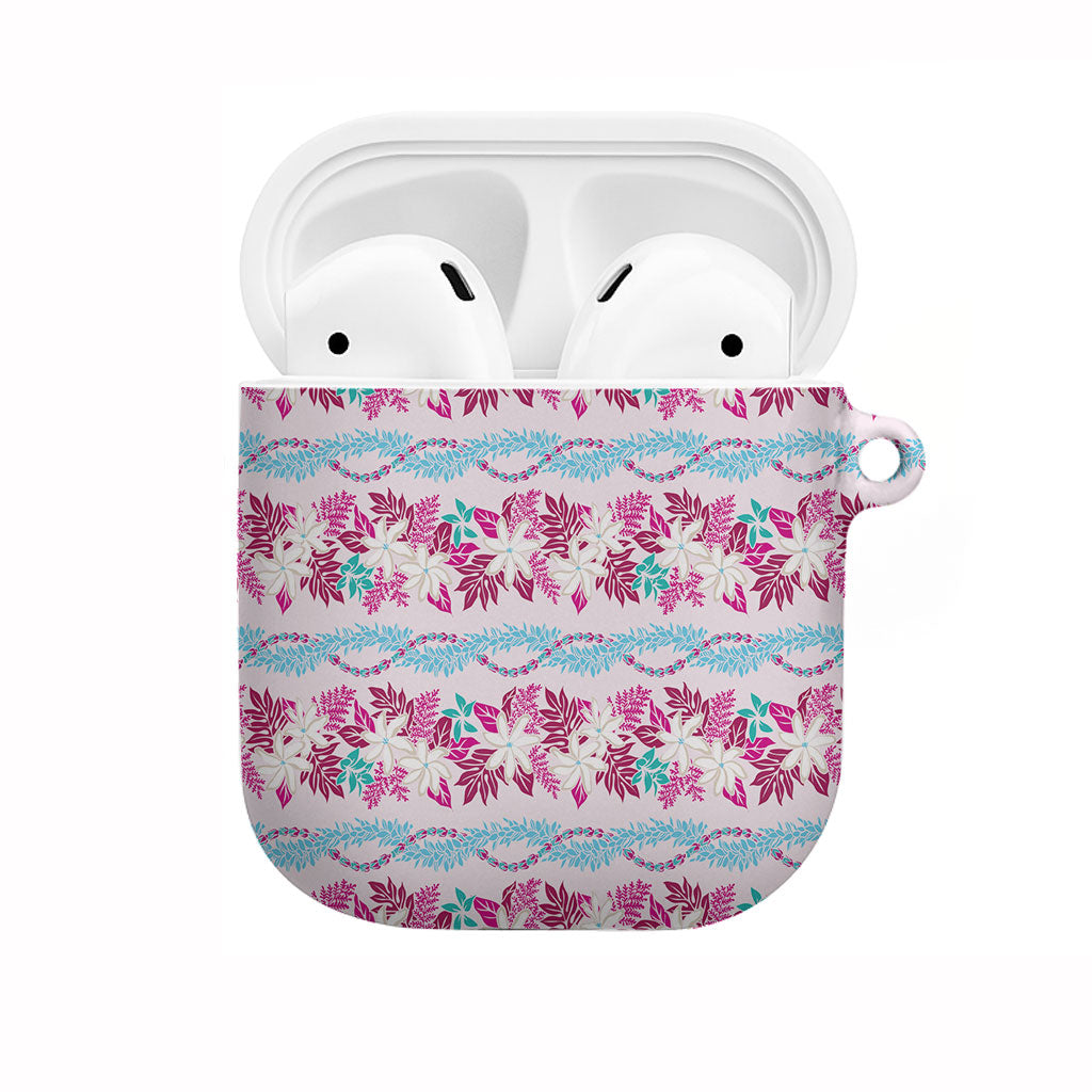 Monstera Tiare Plumeria Lei Pattern AirPods Case Pink Version LT01 Pink - Polynesian Pride