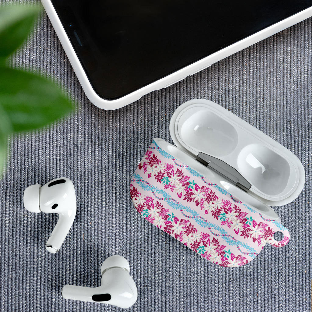 Monstera Tiare Plumeria Lei Pattern AirPods Case Pink Version LT01 - Polynesian Pride