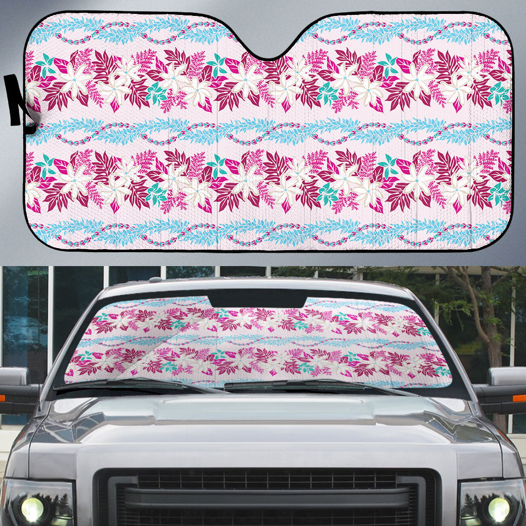 Monstera Tiare Plumeria Lei Pattern Auto Sun Shade Pink Version LT01 Pink - Polynesian Pride