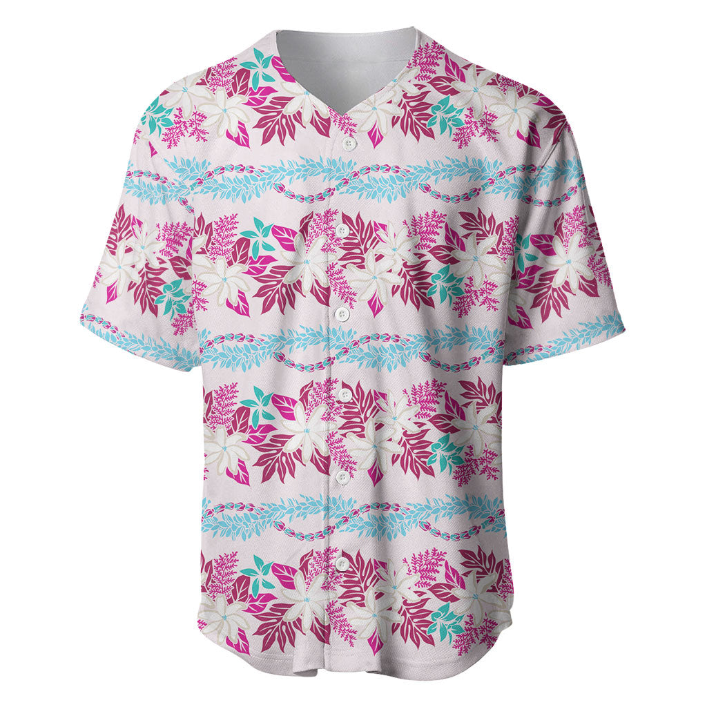 Monstera Tiare Plumeria Lei Pattern Baseball Jersey Pink Version LT01 Pink - Polynesian Pride