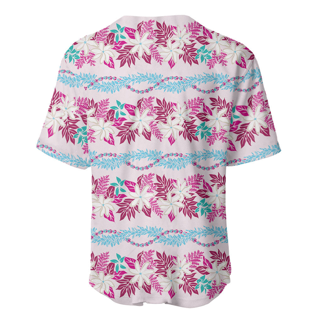 Monstera Tiare Plumeria Lei Pattern Baseball Jersey Pink Version LT01 - Polynesian Pride
