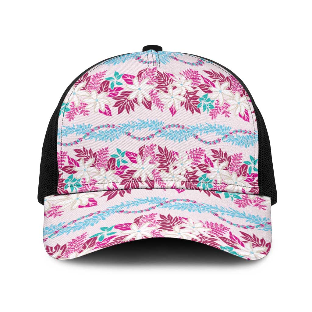 Monstera Tiare Plumeria Lei Pattern Baseball Net Cap Pink Version LT01 One Size Black Pink - Polynesian Pride