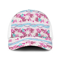 Monstera Tiare Plumeria Lei Pattern Baseball Net Cap Pink Version LT01 One Size White Pink - Polynesian Pride