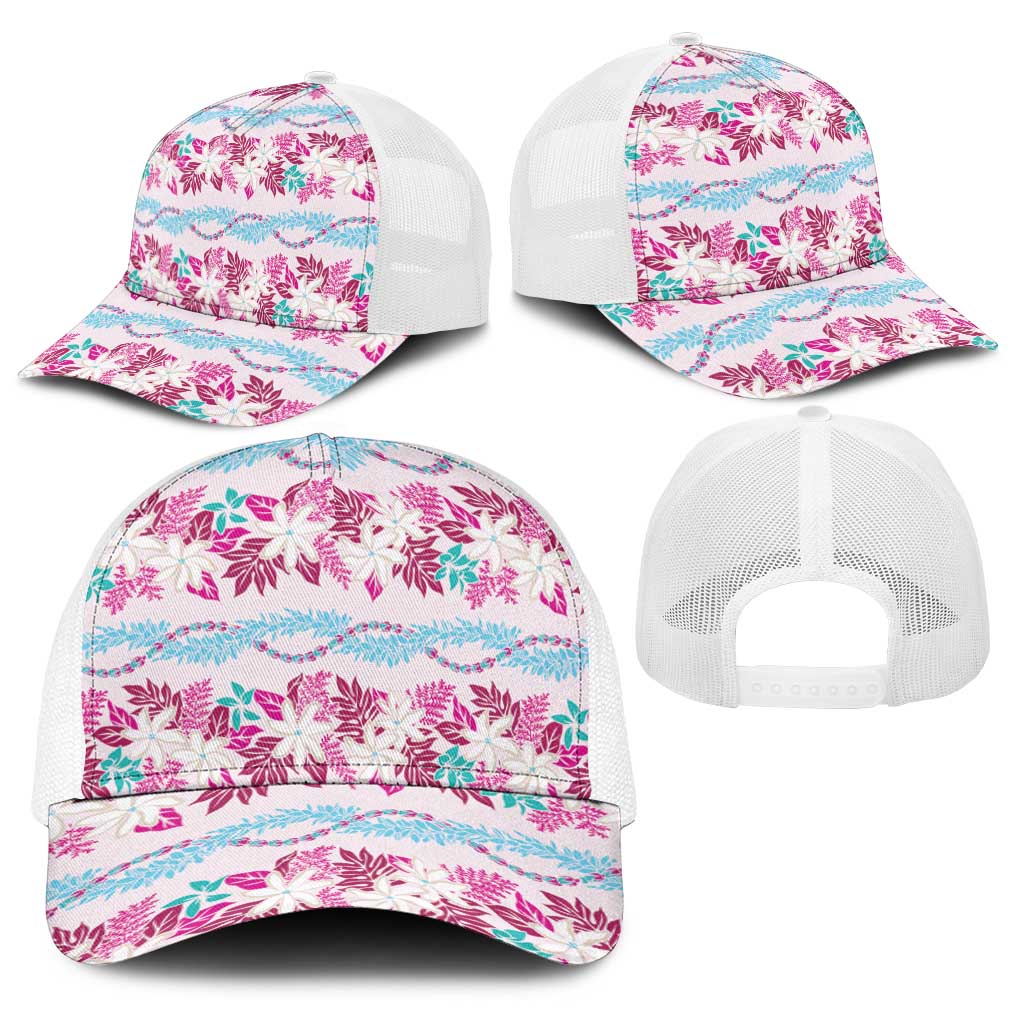 Monstera Tiare Plumeria Lei Pattern Baseball Net Cap Pink Version LT01 - Polynesian Pride