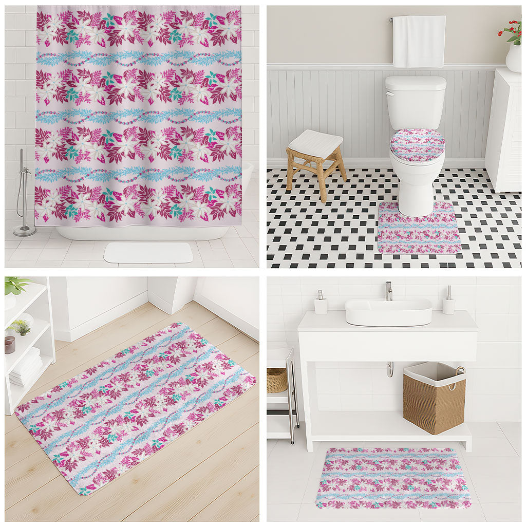 Monstera Tiare Plumeria Lei Pattern Bathroom Set Pink Version LT01 - Polynesian Pride
