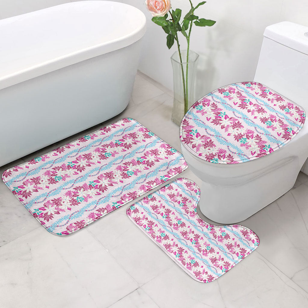 Monstera Tiare Plumeria Lei Pattern Bathroom Set Pink Version LT01 - Polynesian Pride