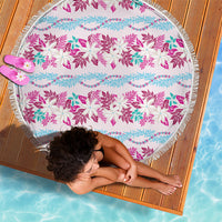 Monstera Tiare Plumeria Lei Pattern Beach Blanket Pink Version LT01 - Polynesian Pride