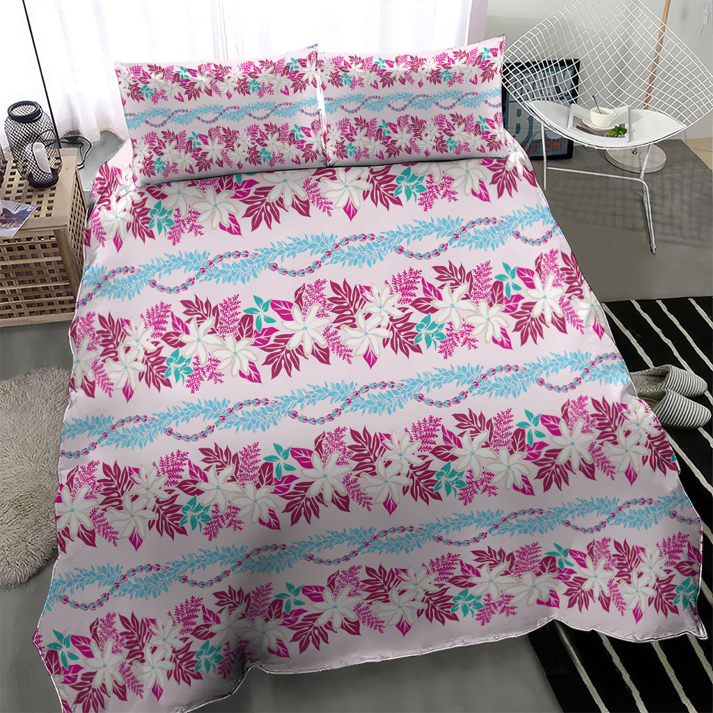 Monstera Tiare Plumeria Lei Pattern Bedding Set Pink Version LT01 - Polynesian Pride