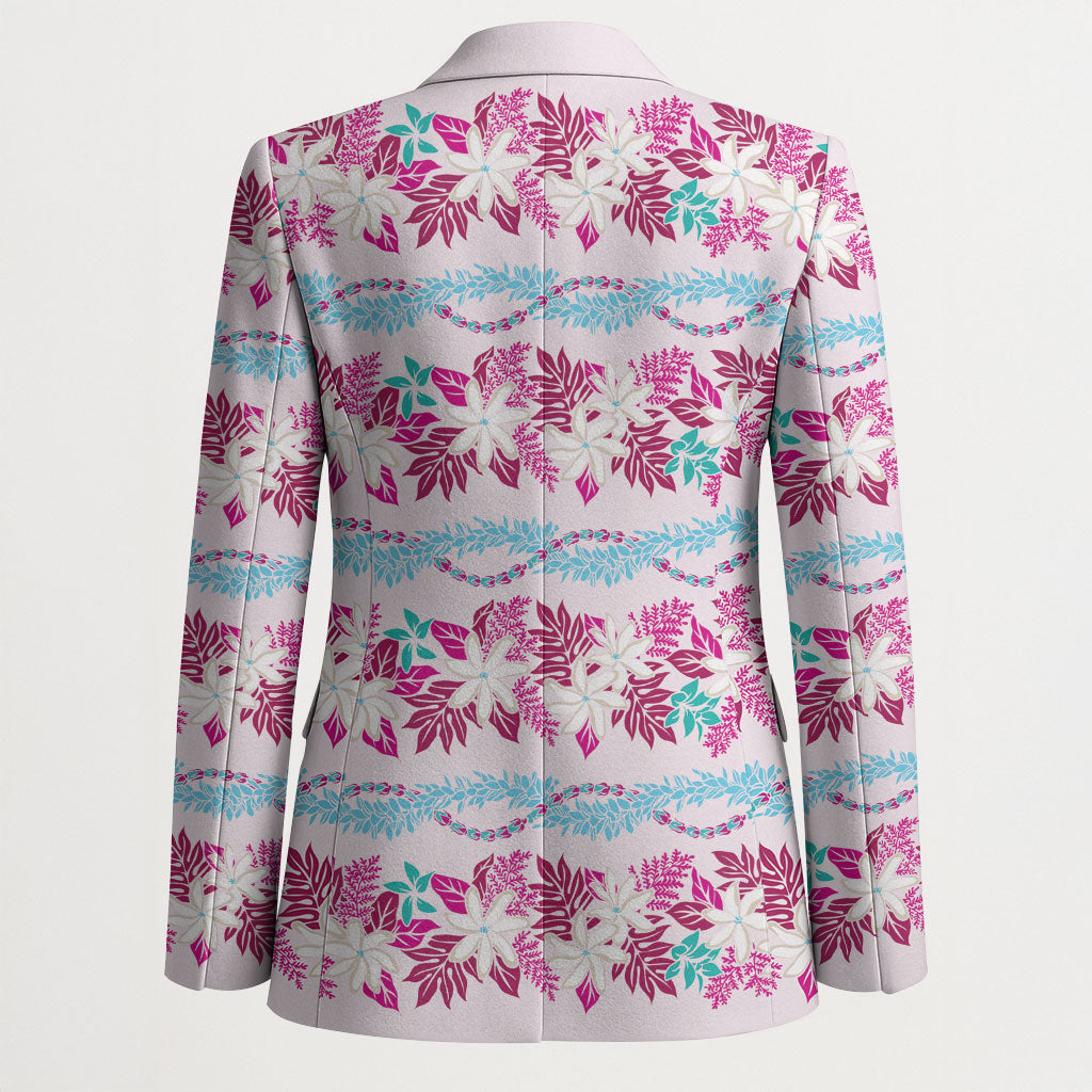 Monstera Tiare Plumeria Lei Pattern Blazer Pink Version LT01 - Polynesian Pride