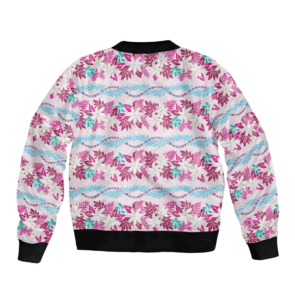 Monstera Tiare Plumeria Lei Pattern Bomber Jacket Pink Version LT01 - Polynesian Pride