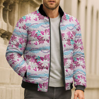 Monstera Tiare Plumeria Lei Pattern Bomber Puffer Jacket Pink Version LT01 - Polynesian Pride