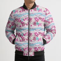 Monstera Tiare Plumeria Lei Pattern Bomber Puffer Jacket Pink Version LT01 - Polynesian Pride