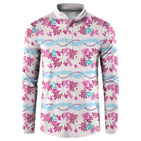 Monstera Tiare Plumeria Lei Pattern Button Sweatshirt Pink Version LT01 Pink - Polynesian Pride