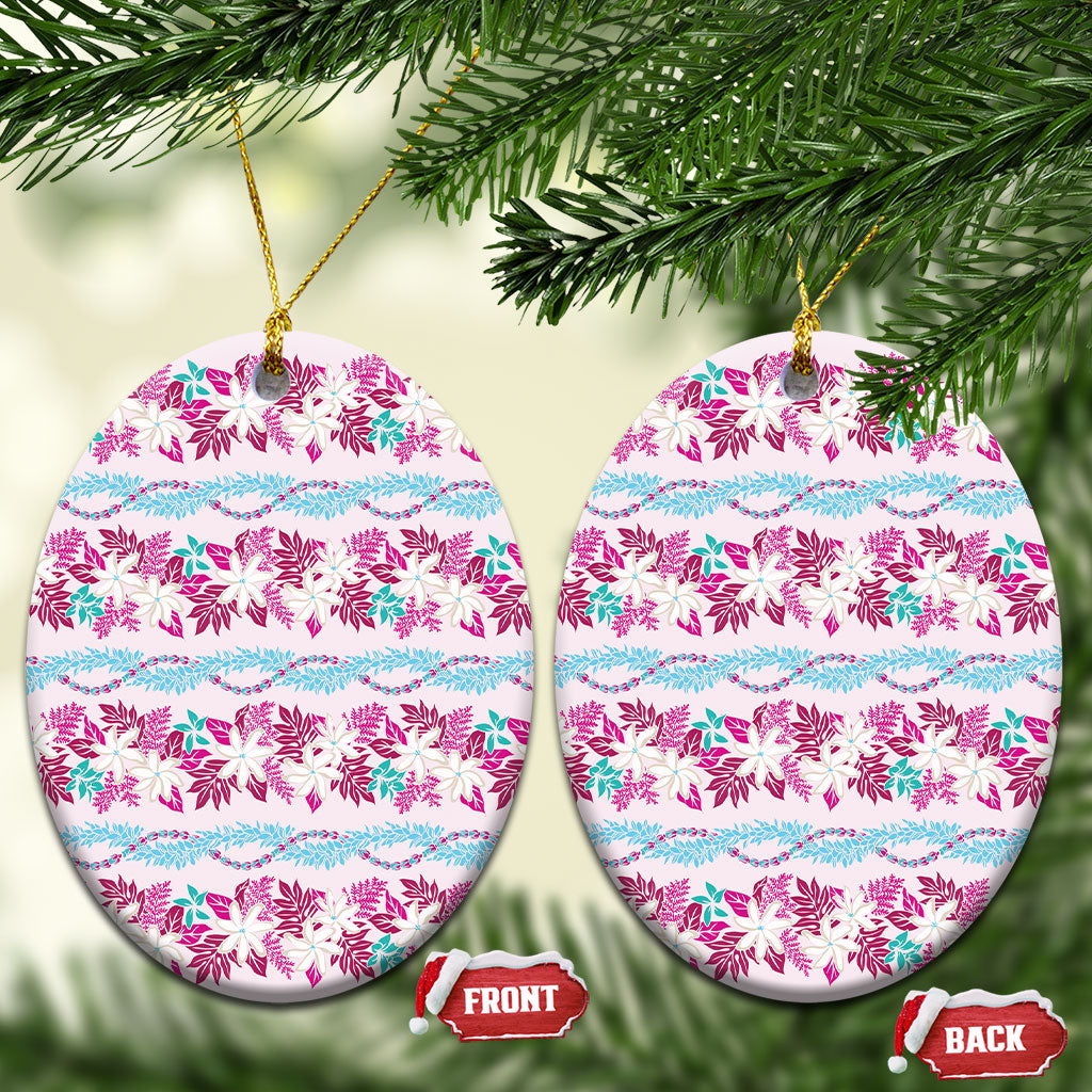 Monstera Tiare Plumeria Lei Pattern Ceramic Ornament Pink Version LT01 Oval Pink - Polynesian Pride