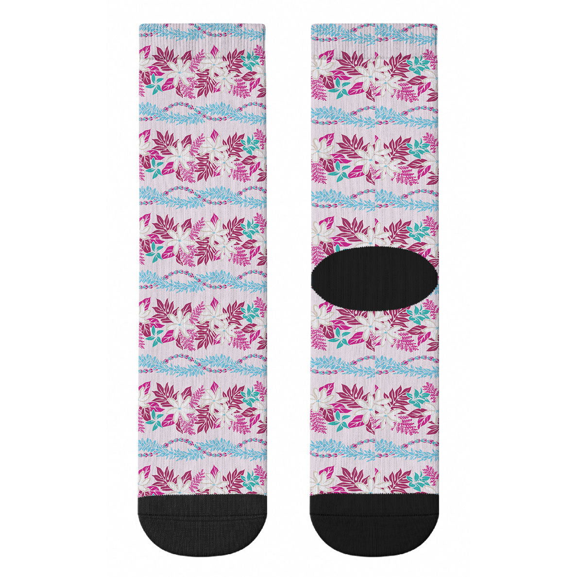 Monstera Tiare Plumeria Lei Pattern Crew Socks Pink Version LT01 - Polynesian Pride