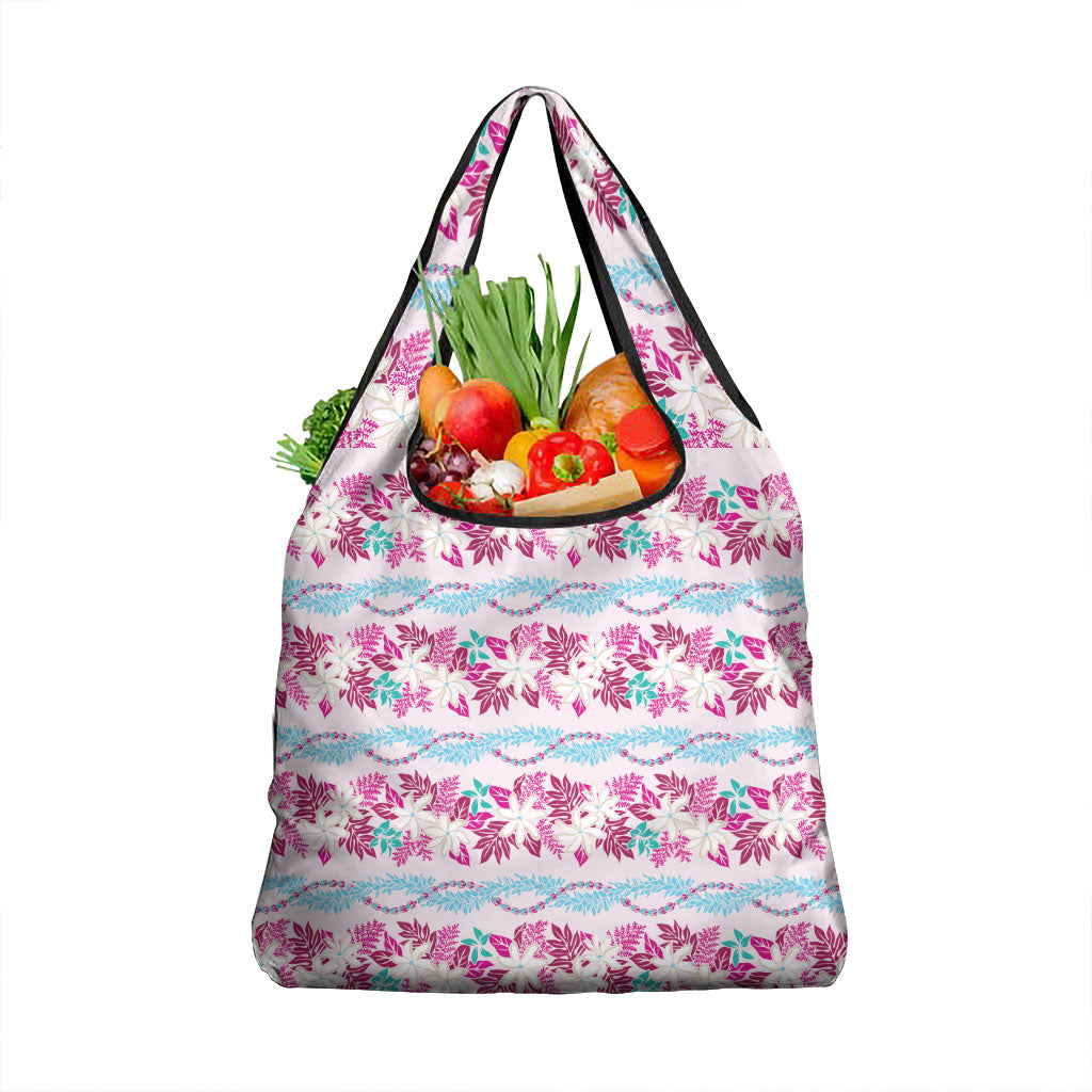Monstera Tiare Plumeria Lei Pattern Grocery Bag Pink Version LT01 1-pack One Size Pink - Polynesian Pride