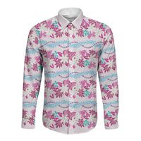 Monstera Tiare Plumeria Lei Pattern Long Sleeve Button Shirt Pink Version LT01 Unisex Pink - Polynesian Pride